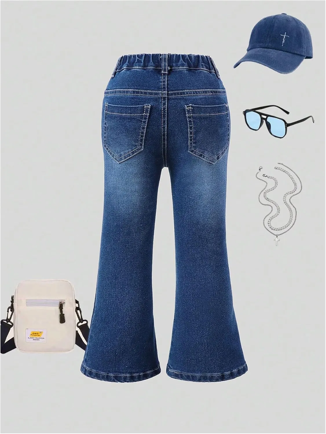 GORGLITTER Girl's Denim Jeans Baggy Graphic Elastic Waist Straight Leg Pants Butterfly Ripped Wide Leg Joggers