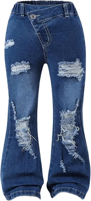 GORGLITTER Girl's Denim Jeans Baggy Graphic Elastic Waist Straight Leg Pants Butterfly Ripped Wide Leg Joggers