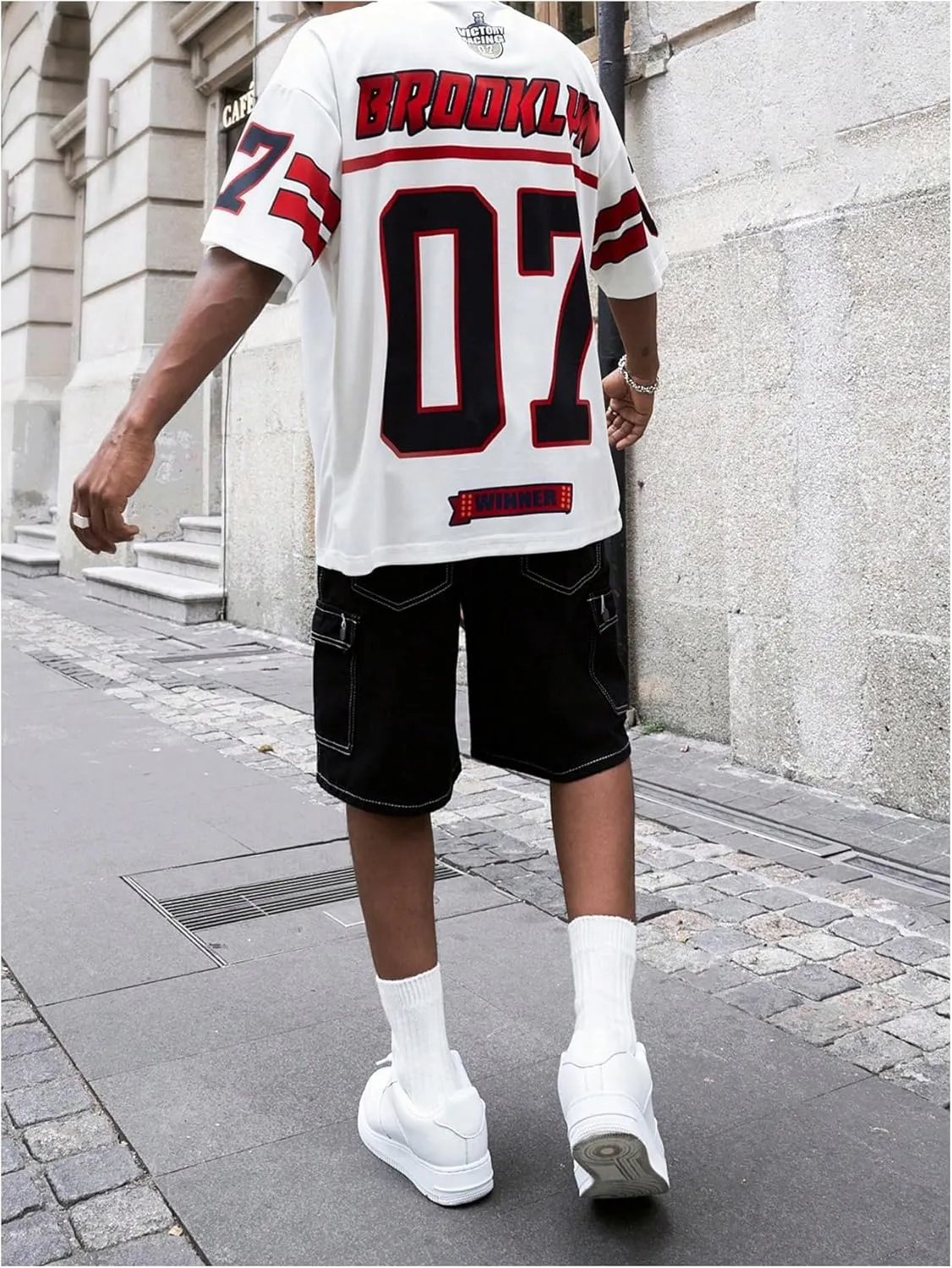 GORGLITTER Men's V Neck Racing Print Jersey Shirt Number Graphic Oversized Short Sleeve Streetwear T-Shirt