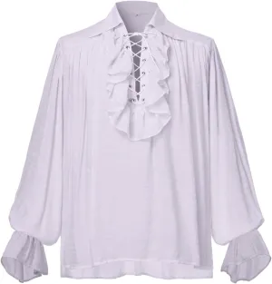 GRACEART Men Pirate Shirt Women Vampire Renaissance Shirts Victorian Ruffled Medieval Costume Cotton Linen Shirt