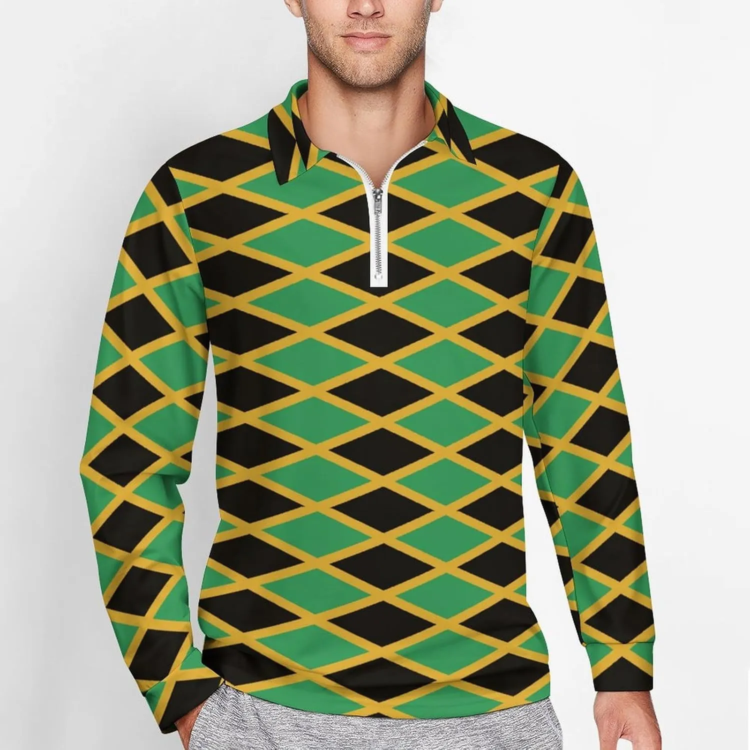 Guyana Flag Men's Polo- Shirts Long Sleeve Golf Shirts for Men Quick Dry Polos Novel Lapel Neck Shirts