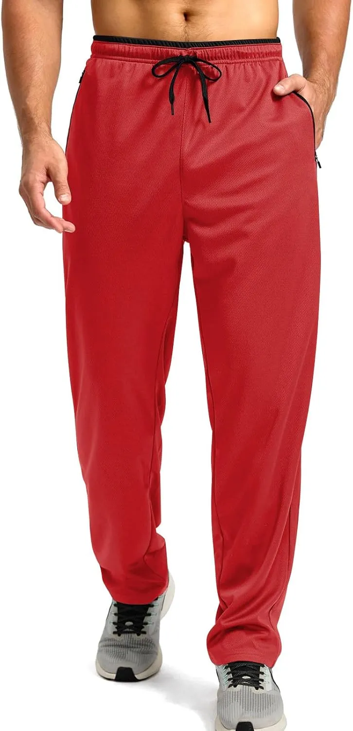 Gym Pants Men Casual Stretch Quick Dry Pant Drawstring Pull-On Tapered Joggers with Zipper Pockets Workout Athletic Pant