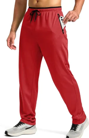 Gym Pants Men Casual Stretch Quick Dry Pant Drawstring Pull-On Tapered Joggers with Zipper Pockets Workout Athletic Pant