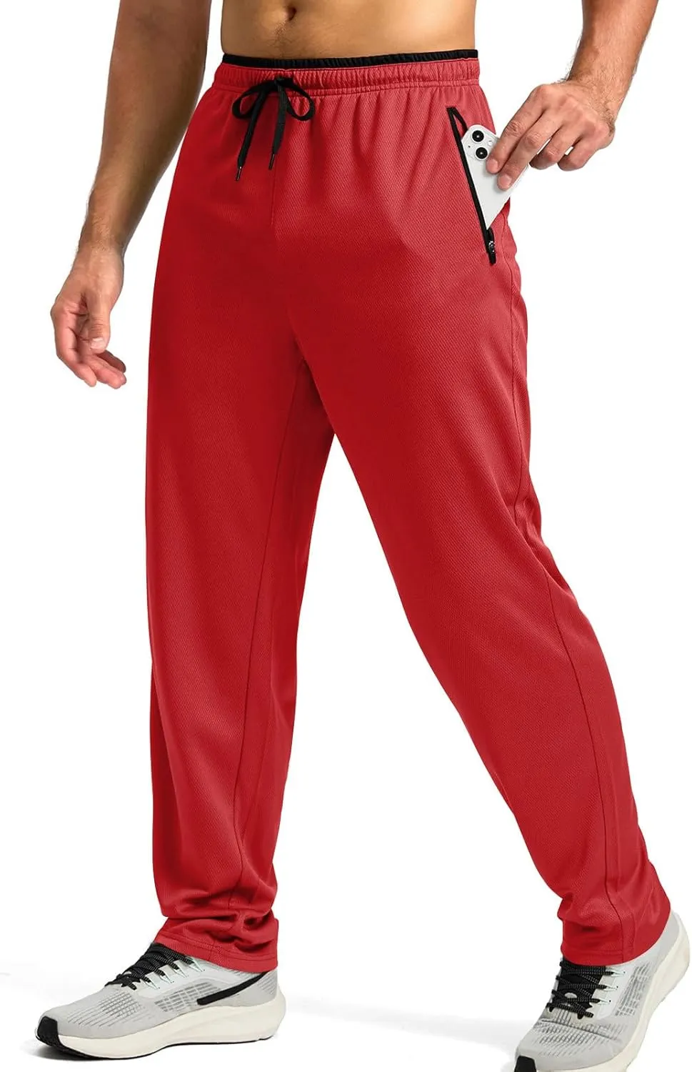 Gym Pants Men Casual Stretch Quick Dry Pant Drawstring Pull-On Tapered Joggers with Zipper Pockets Workout Athletic Pant