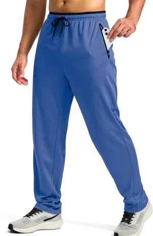 Gym Pants Men Casual Stretch Quick Dry Pant Drawstring Pull-On Tapered Joggers with Zipper Pockets Workout Athletic Pant