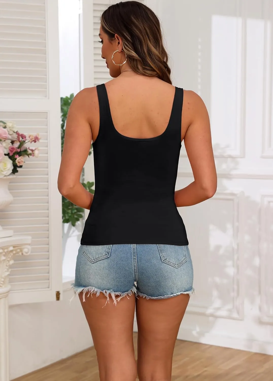 Halife Women's Double Lined Tank Tops Seamless Sleeveless Basic Fitted Shirts