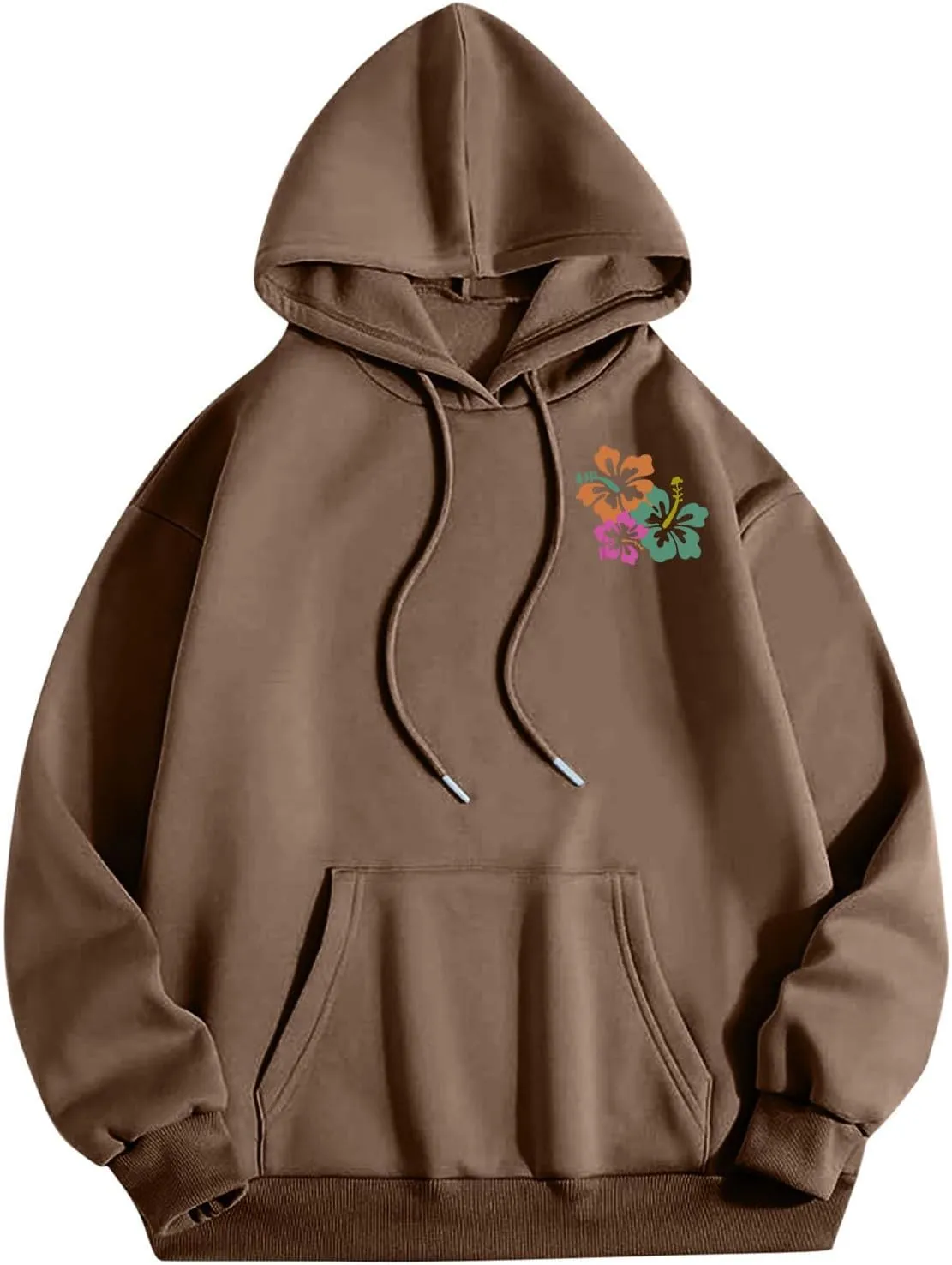 Hibiscus Flower Hoodie for Women Floral Pullover Sweatshirt Casual Oversized Hooded Top Pocket Streetwear Fall Fashion