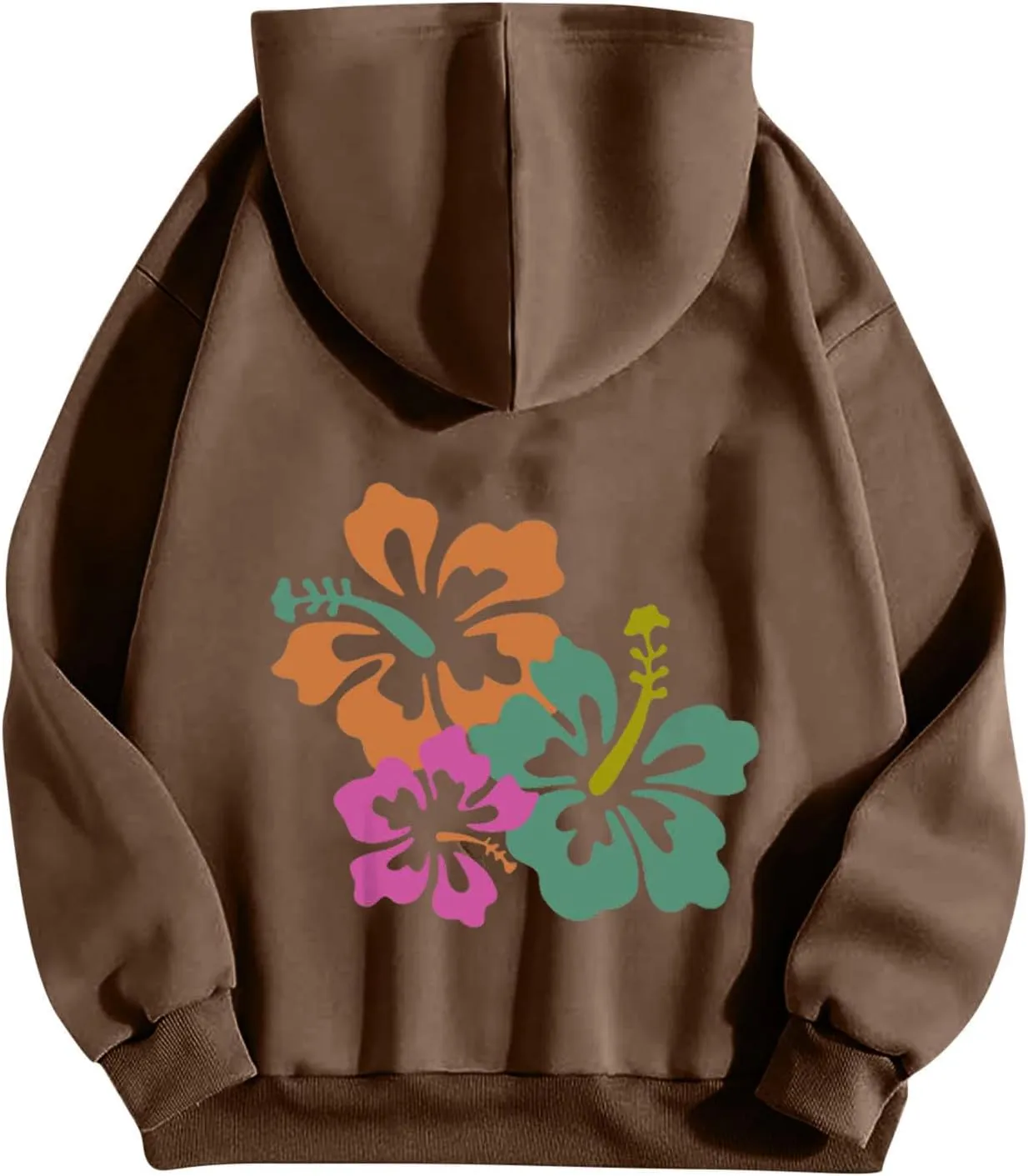 Hibiscus Flower Hoodie for Women Floral Pullover Sweatshirt Casual Oversized Hooded Top Pocket Streetwear Fall Fashion
