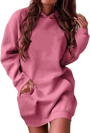 Hoodie Dress for Women 2025 Plus Size Trendy Comfy Long Sleeve Spring Sweatshirts Casual Cute Pullover with Pockets