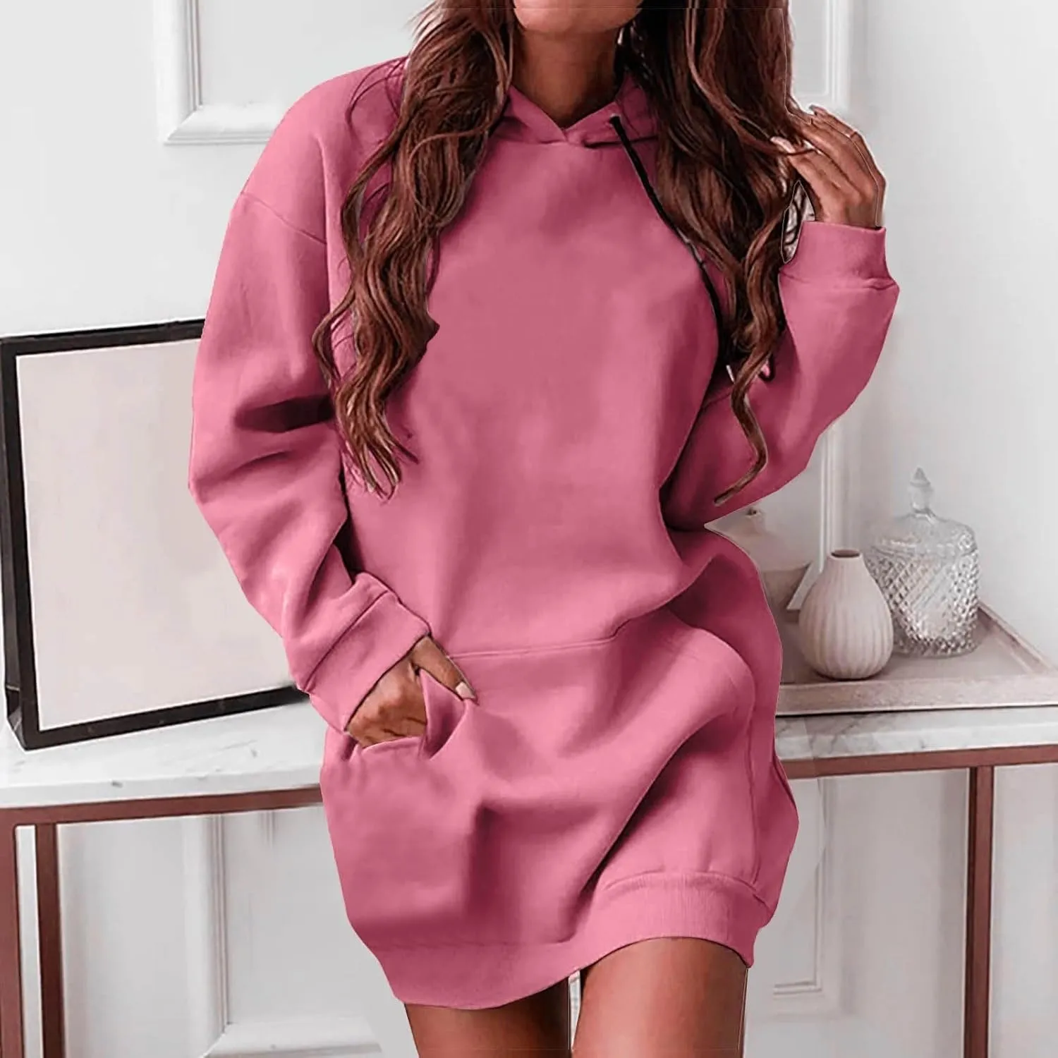 Hoodie Dress for Women 2025 Plus Size Trendy Comfy Long Sleeve Spring Sweatshirts Casual Cute Pullover with Pockets