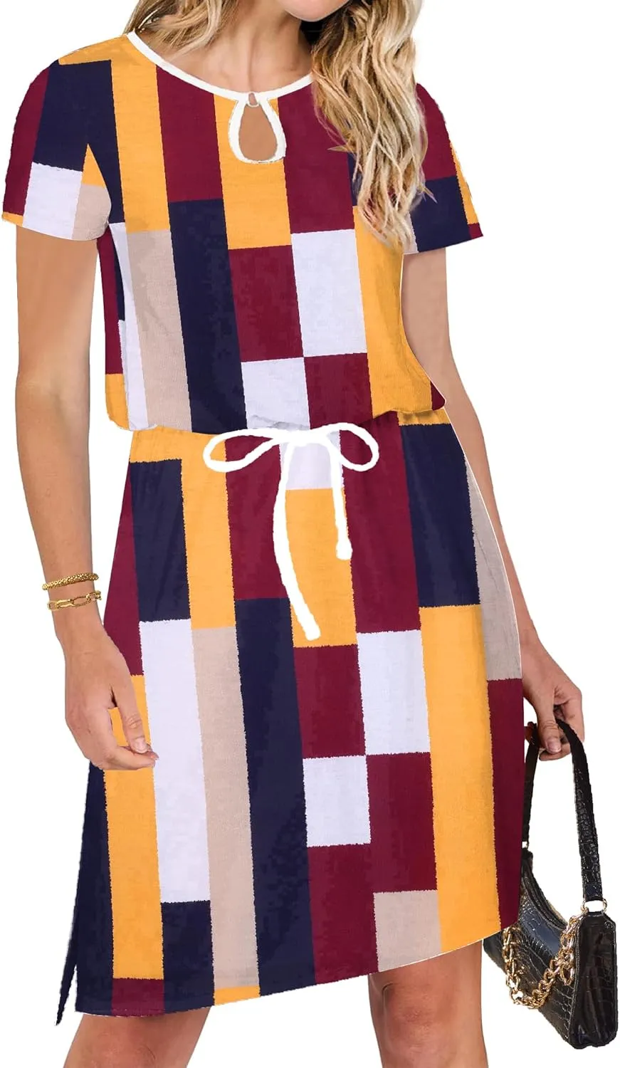 HOTOUCH Dresses for Women 2025 Summer Casual Beach Sundress Short Sleeve Shift Dress O Neck T-Shirt Dress with Pockets