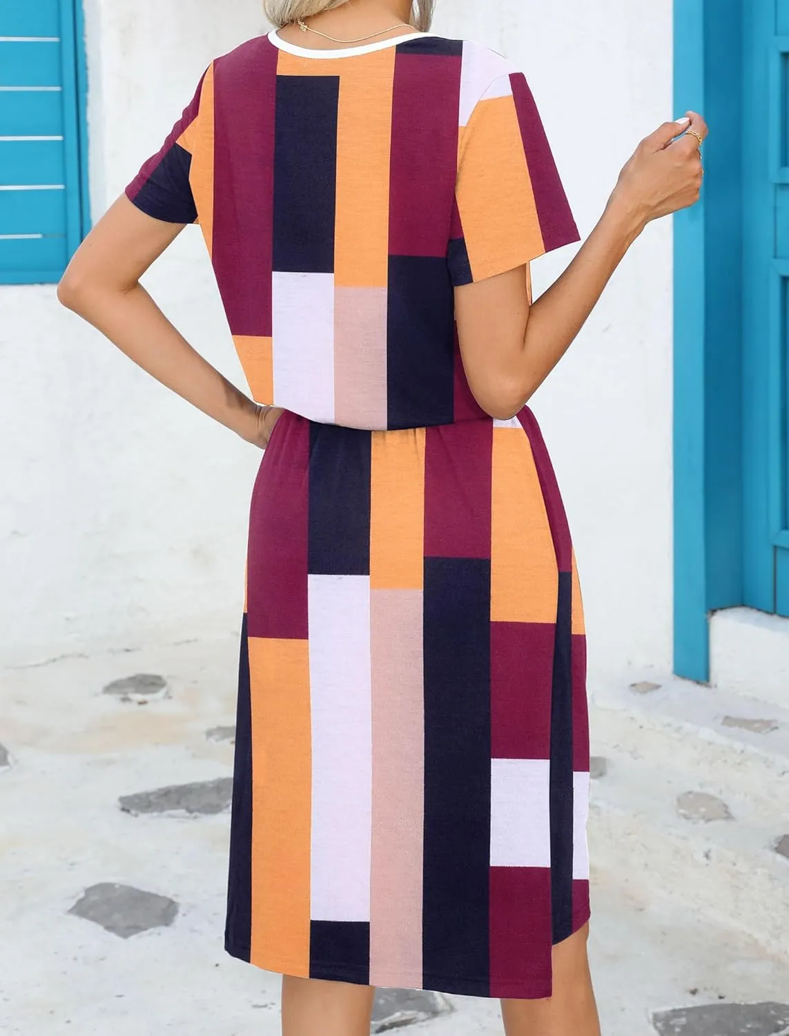HOTOUCH Dresses for Women 2025 Summer Casual Beach Sundress Short Sleeve Shift Dress O Neck T-Shirt Dress with Pockets