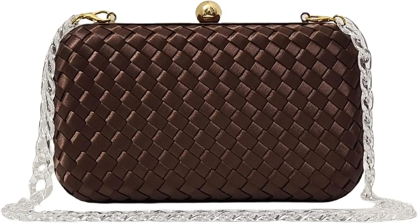 HUANG ZHUANG Handmade Woven Fabric Clutch Purse for Women Artificial Silk Crossbody handbag Banquet Dress Evening Bags
