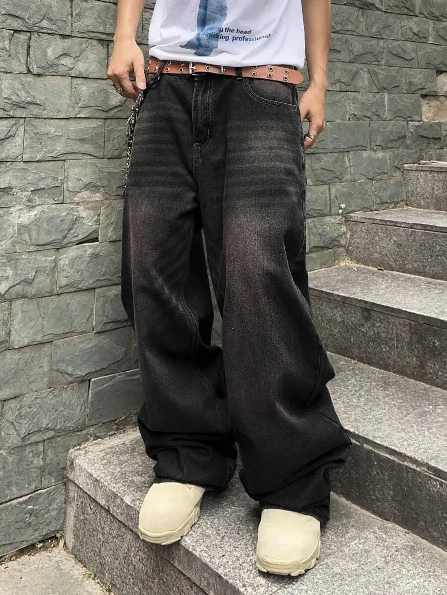 HUNGSON Mens Baggy Jeans for Men Women Wide Leg Denim Pants Casual Loose Fit Long Trousers Streetwear Hip Hop Jeans