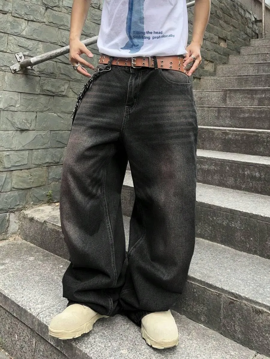 HUNGSON Mens Baggy Jeans for Men Women Wide Leg Denim Pants Casual Loose Fit Long Trousers Streetwear Hip Hop Jeans