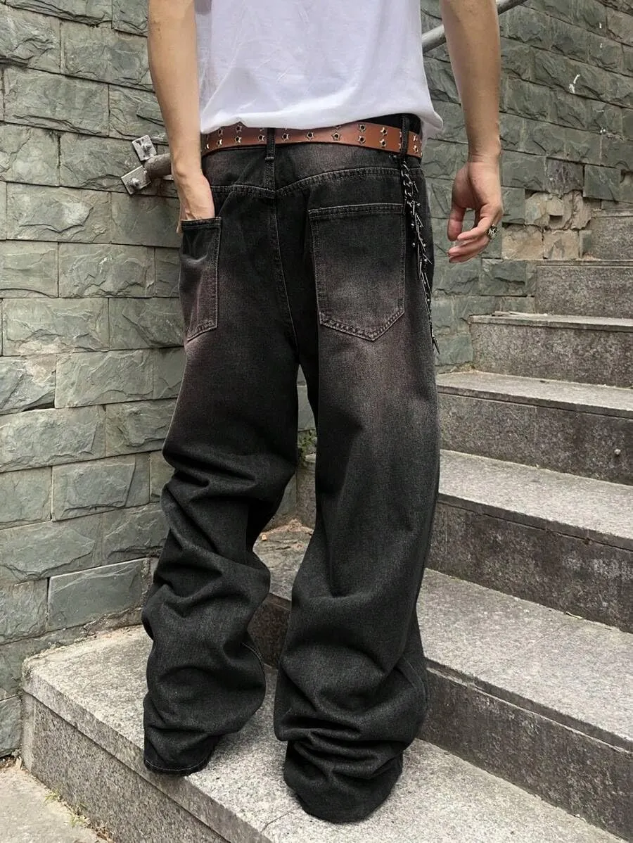HUNGSON Mens Baggy Jeans for Men Women Wide Leg Denim Pants Casual Loose Fit Long Trousers Streetwear Hip Hop Jeans