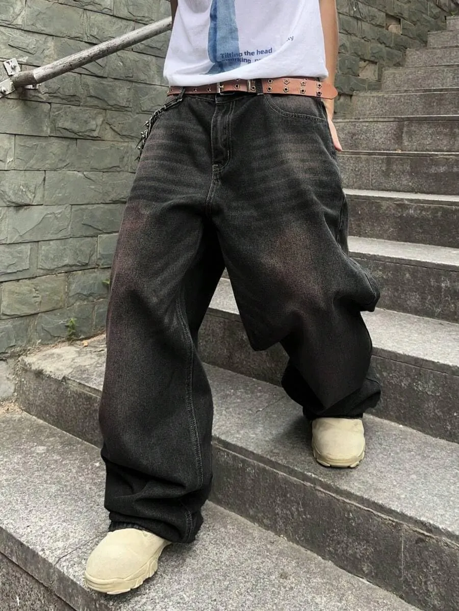 HUNGSON Mens Baggy Jeans for Men Women Wide Leg Denim Pants Casual Loose Fit Long Trousers Streetwear Hip Hop Jeans