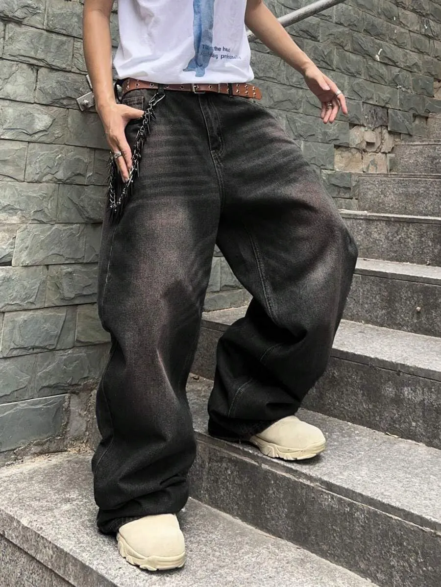 HUNGSON Mens Baggy Jeans for Men Women Wide Leg Denim Pants Casual Loose Fit Long Trousers Streetwear Hip Hop Jeans