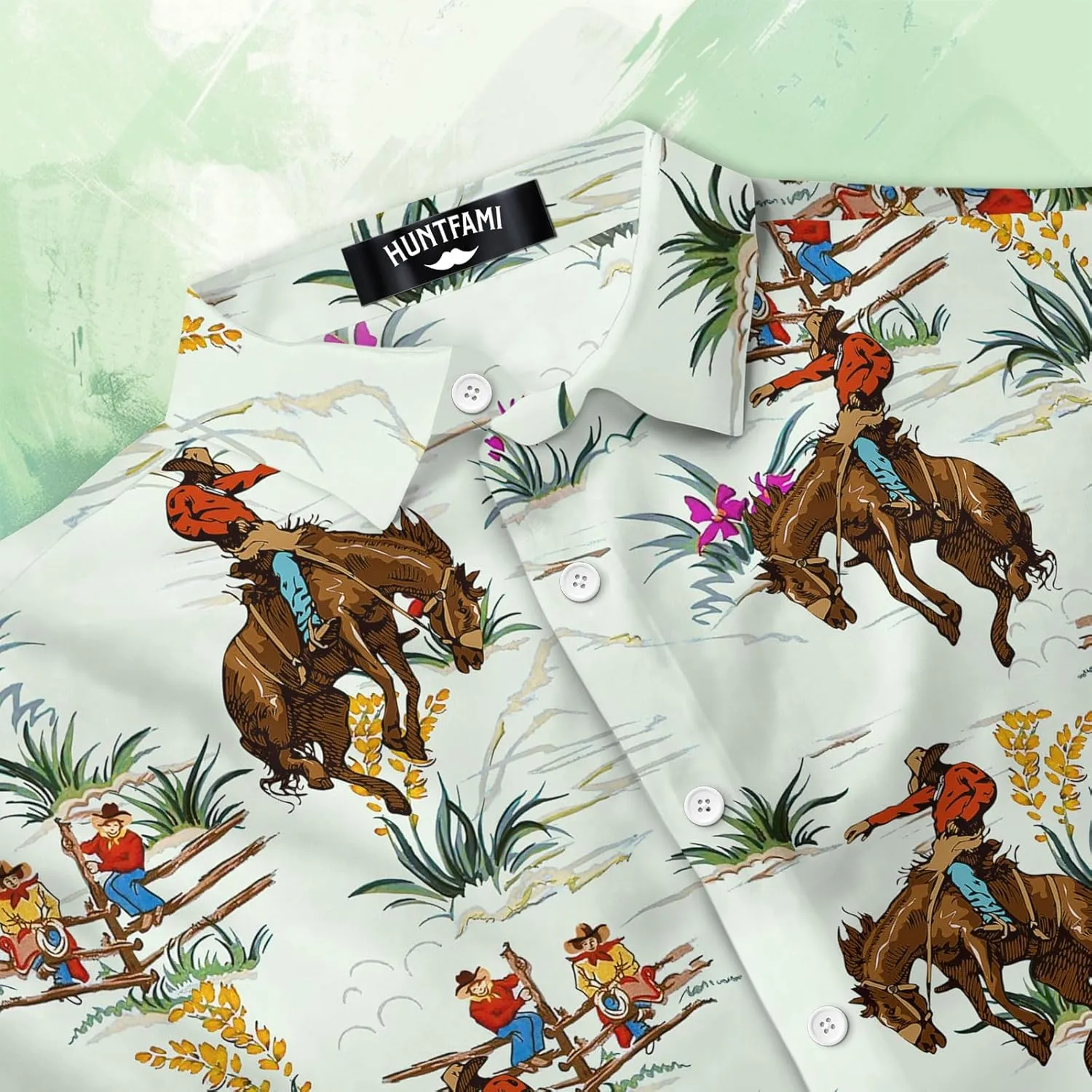 HUNTFAMI Men's Hawaiian Beach Shirt with Flamingo Shirt Men Print - Short Sleeve Linen Button Down