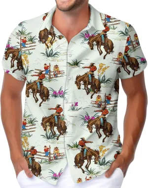 HUNTFAMI Men's Hawaiian Beach Shirt with Flamingo Shirt Men Print - Short Sleeve Linen Button Down