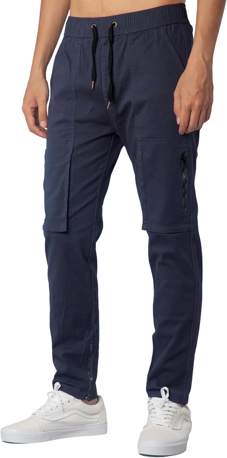 ITALYMORN Slim Fit Khaki Cargo Joggers for Men with Zipper Ankle Stretch Casual Chino Pants