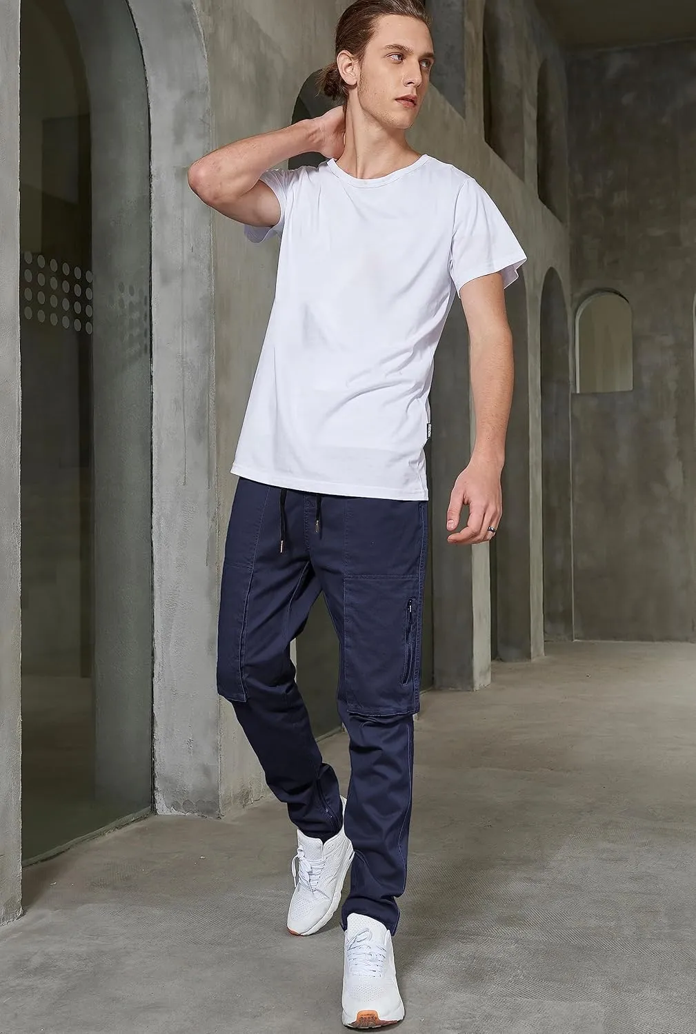 ITALYMORN Slim Fit Khaki Cargo Joggers for Men with Zipper Ankle Stretch Casual Chino Pants