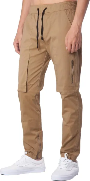 ITALYMORN Slim Fit Khaki Cargo Joggers for Men with Zipper Ankle Stretch Casual Chino Pants