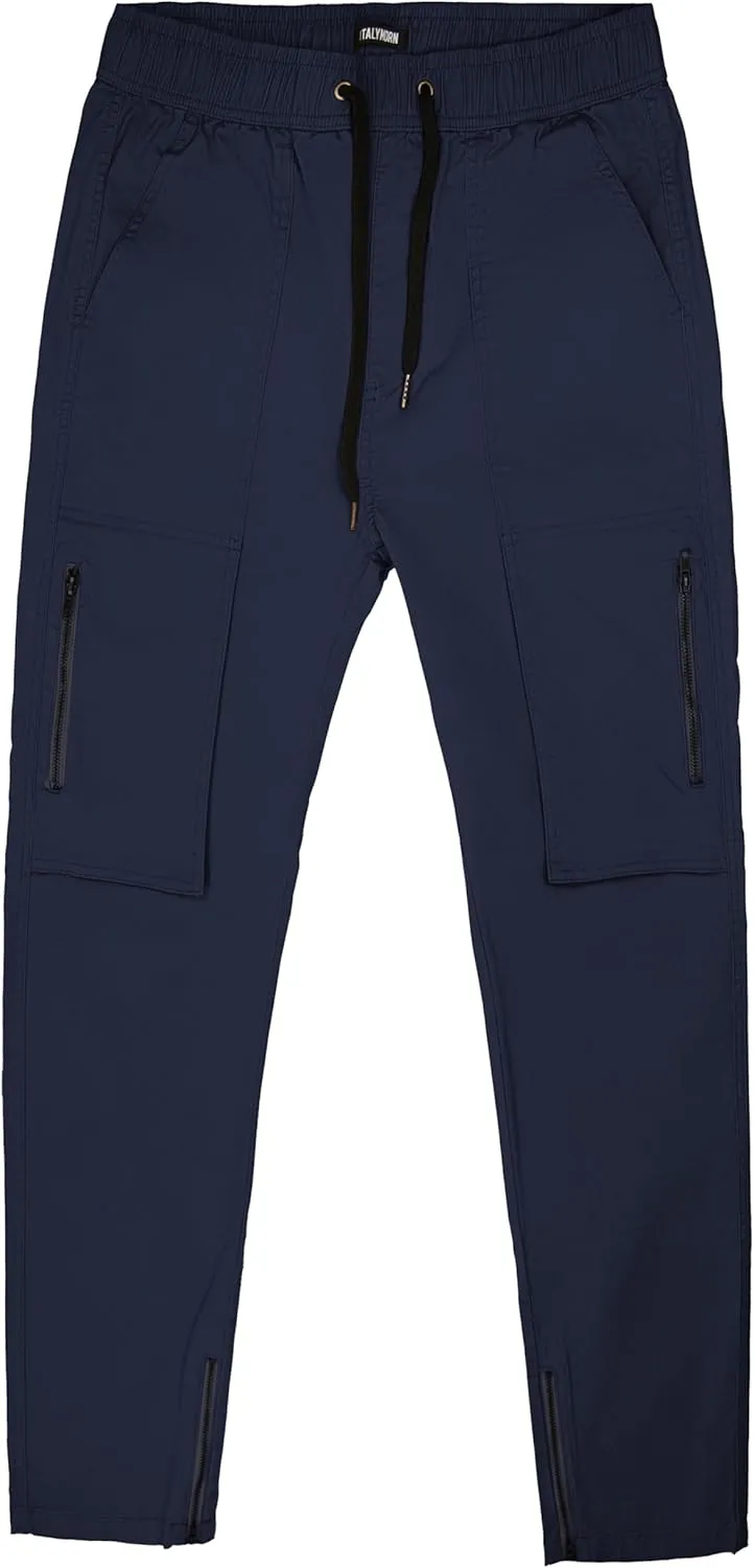 ITALYMORN Slim Fit Khaki Cargo Joggers for Men with Zipper Ankle Stretch Casual Chino Pants