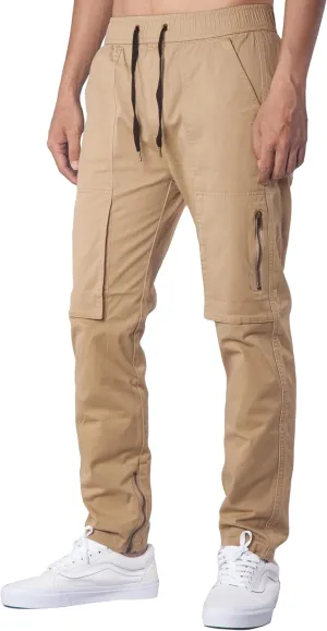 ITALYMORN Slim Fit Khaki Cargo Joggers for Men with Zipper Ankle Stretch Casual Chino Pants
