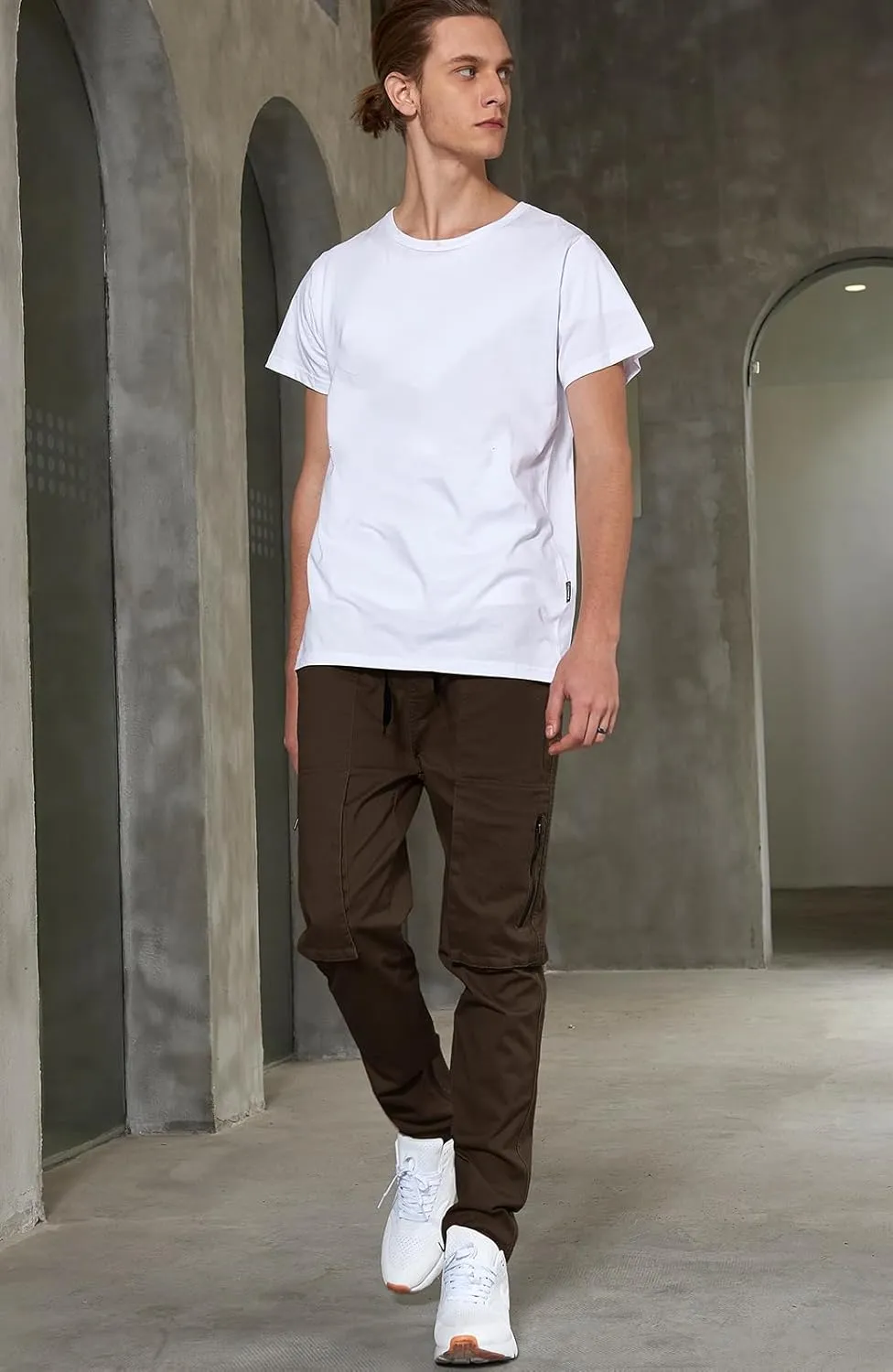 ITALYMORN Slim Fit Khaki Cargo Joggers for Men with Zipper Ankle Stretch Casual Chino Pants