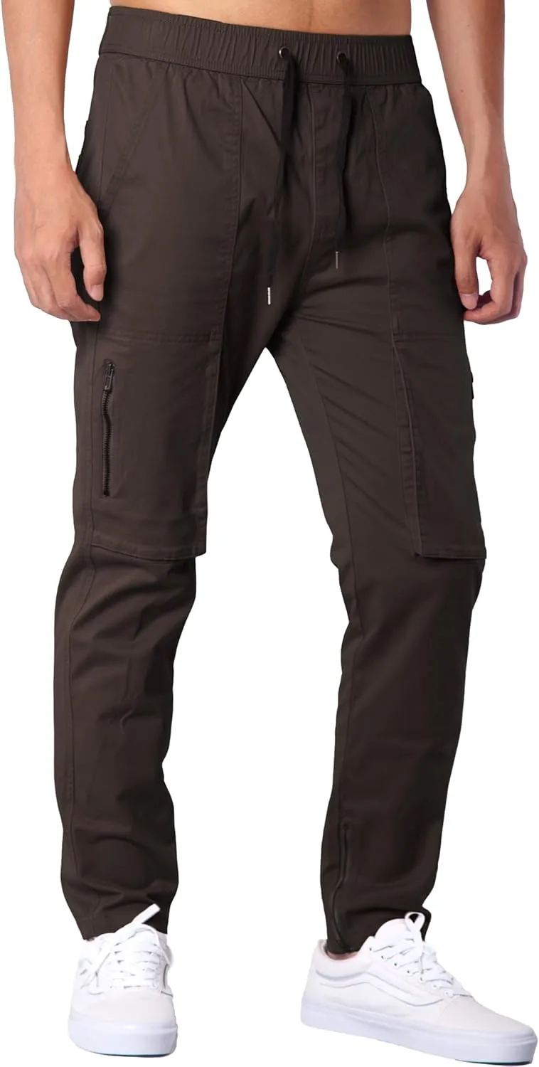 ITALYMORN Slim Fit Khaki Cargo Joggers for Men with Zipper Ankle Stretch Casual Chino Pants