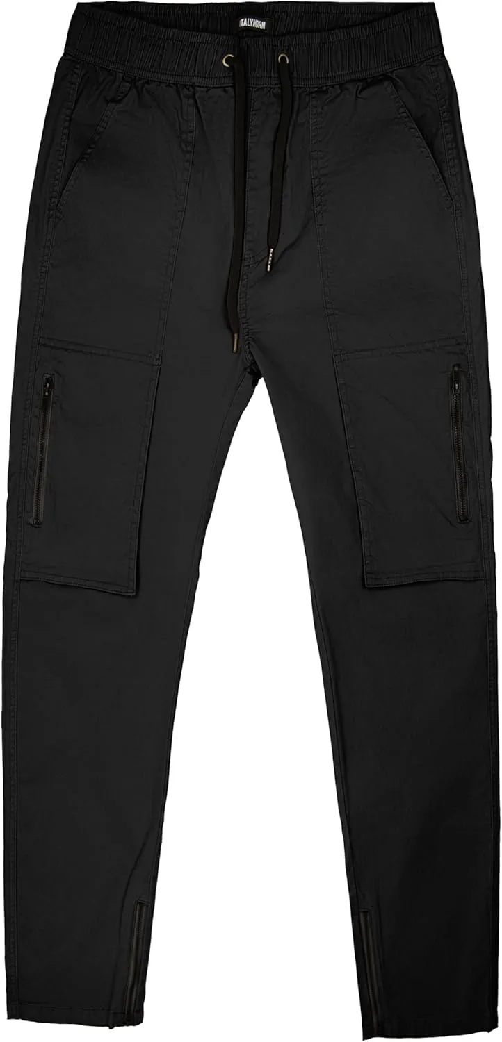 ITALYMORN Slim Fit Khaki Cargo Joggers for Men with Zipper Ankle Stretch Casual Chino Pants