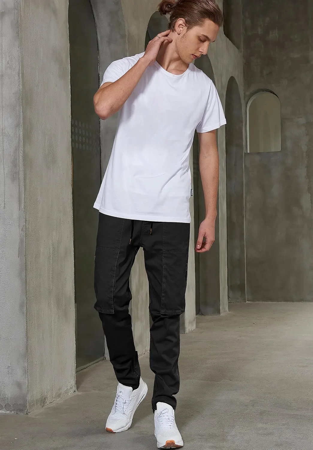 ITALYMORN Slim Fit Khaki Cargo Joggers for Men with Zipper Ankle Stretch Casual Chino Pants