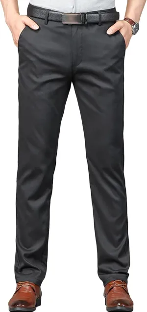 JEShifangjiusu Men's Slim Fit Dress Pant Straight-Fit Casual Stretch Khaki Pant Wrinkle-Resistant Flat-Front Chino Pant (33,Black), Black, 33