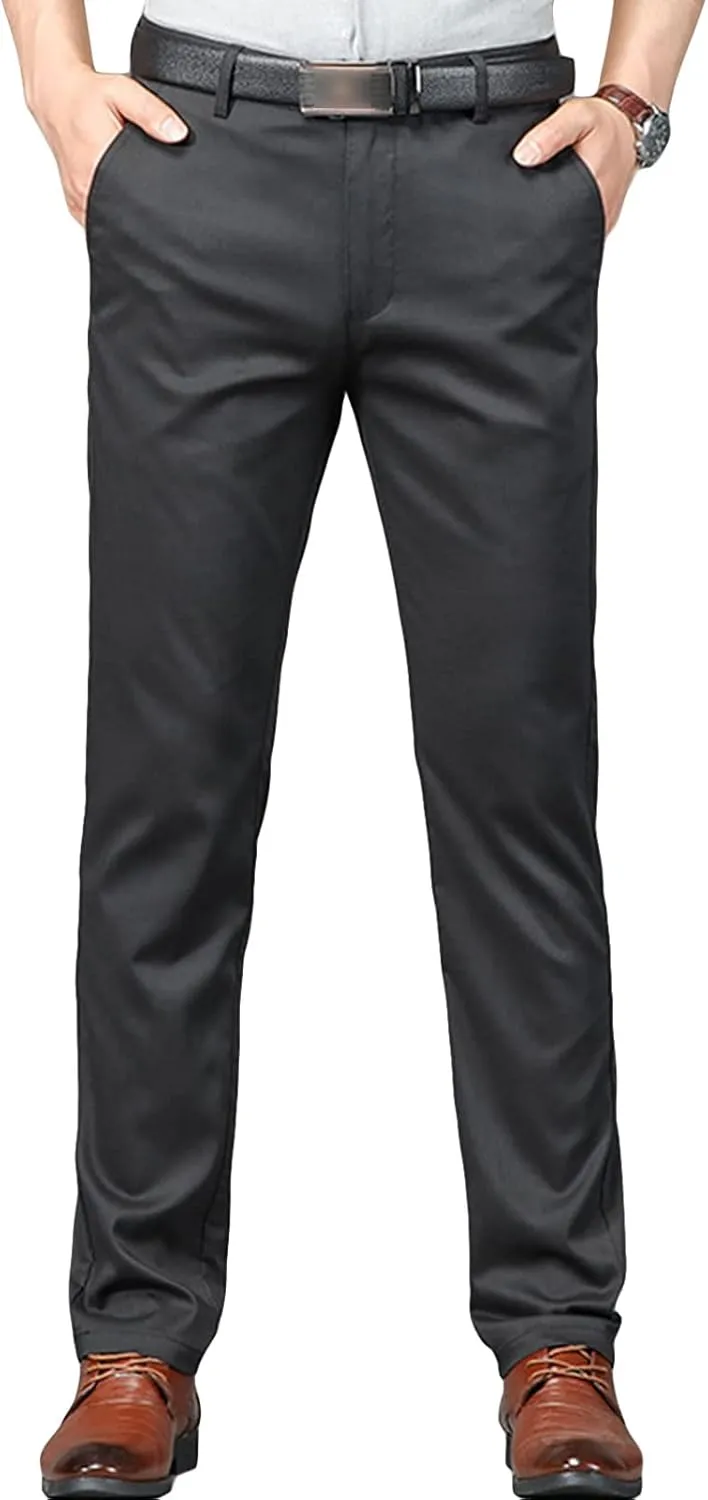 JEShifangjiusu Men's Slim Fit Dress Pant Straight-Fit Casual Stretch Khaki Pant Wrinkle-Resistant Flat-Front Chino Pant (33,Black), Black, 33