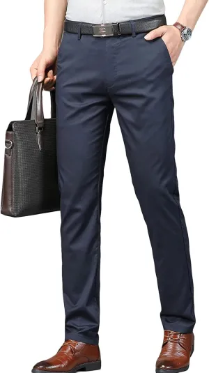 JEShifangjiusu Men's Slim Fit Dress Pant Straight-Fit Casual Stretch Khaki Pant Wrinkle-Resistant Flat-Front Chino Pant (38,Blue), Blue, 38