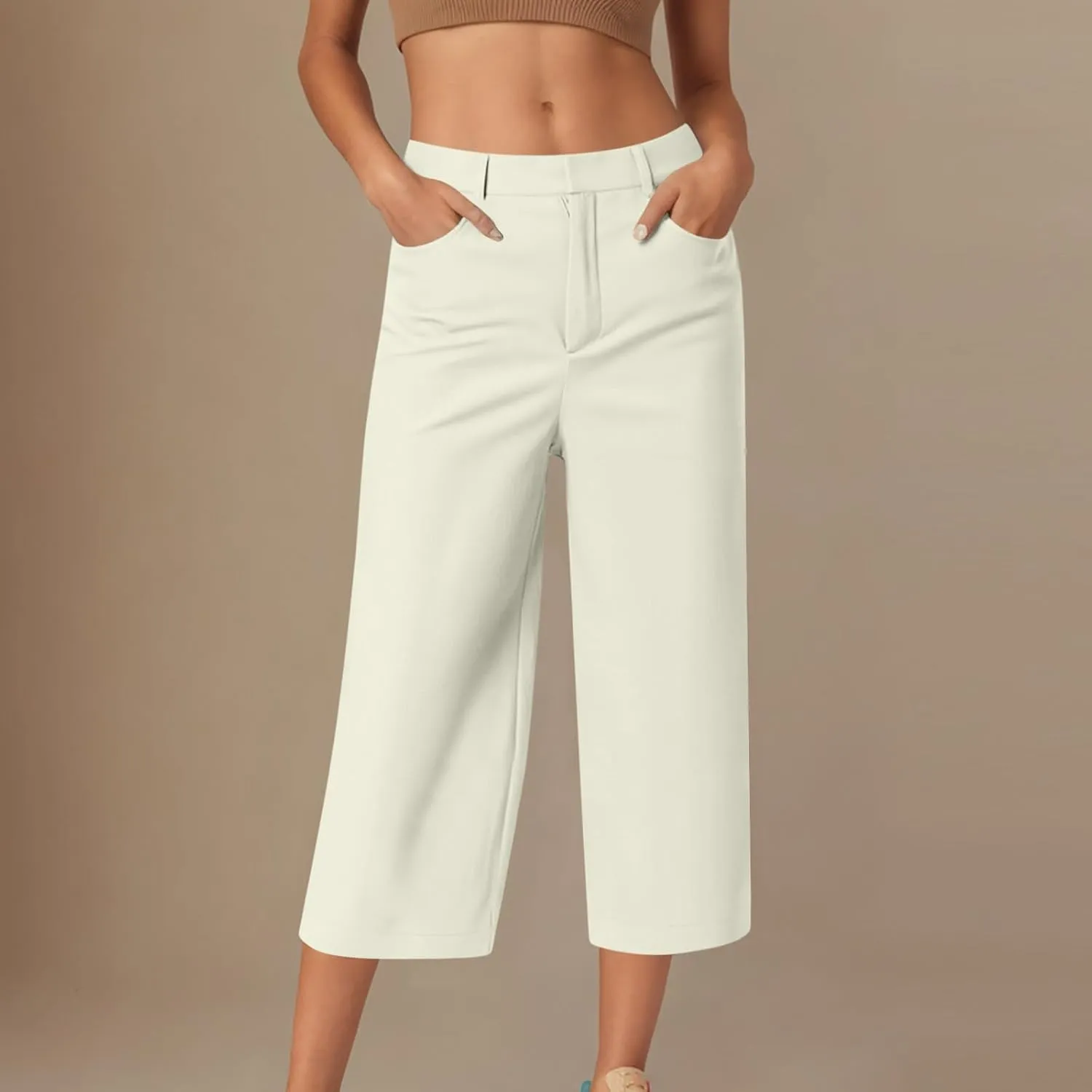 JIEMUXIU Capri Pants for Women Summer 2025 Casual Stretch Pants Loose Comfy Trendy Elastic Waist Cropped Trouser Beach Pants