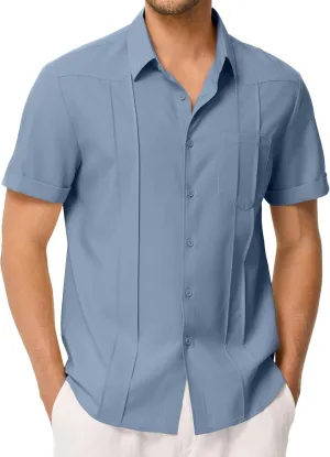 JMIERR Mens Guayabera Shirt Short Sleeves Casual Button Down Shirt Summer Beach Wedding Shirts with Pocket