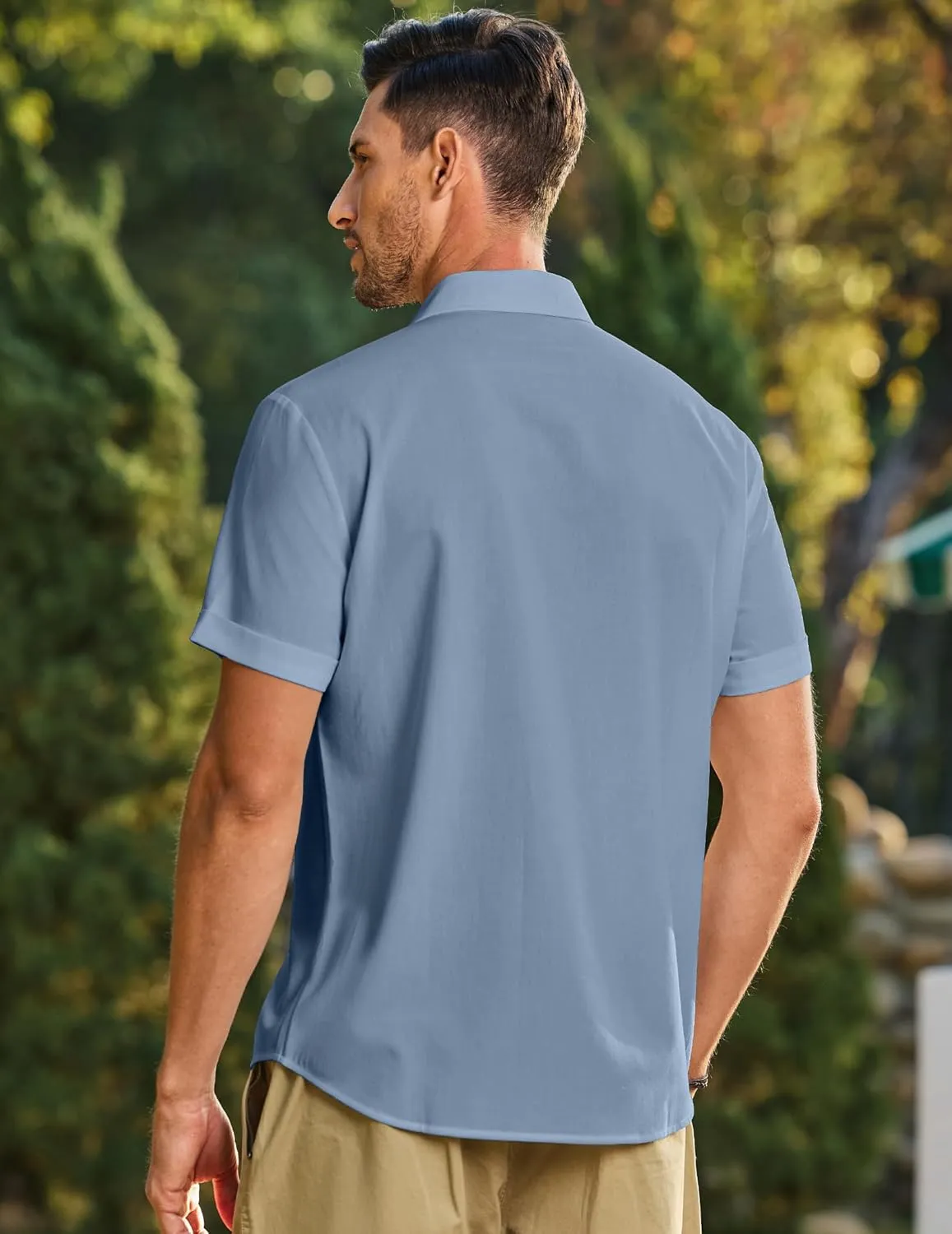 JMIERR Mens Guayabera Shirt Short Sleeves Casual Button Down Shirt Summer Beach Wedding Shirts with Pocket