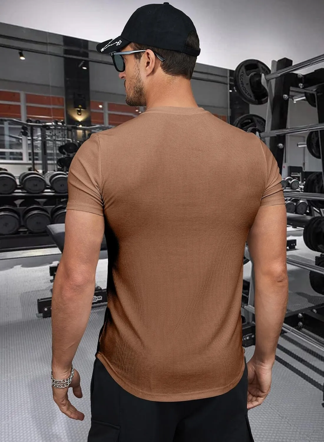 JMIERR Mens Muscle Slim T Shirt V-Neck Longline Henley Shirt Gym Workout Athletic Tee Shirts