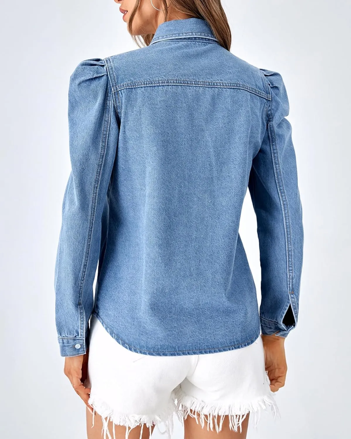 Kedera Women Denim Shirt Summer Casual Button Down Jean Shirts Work Blouses Tops