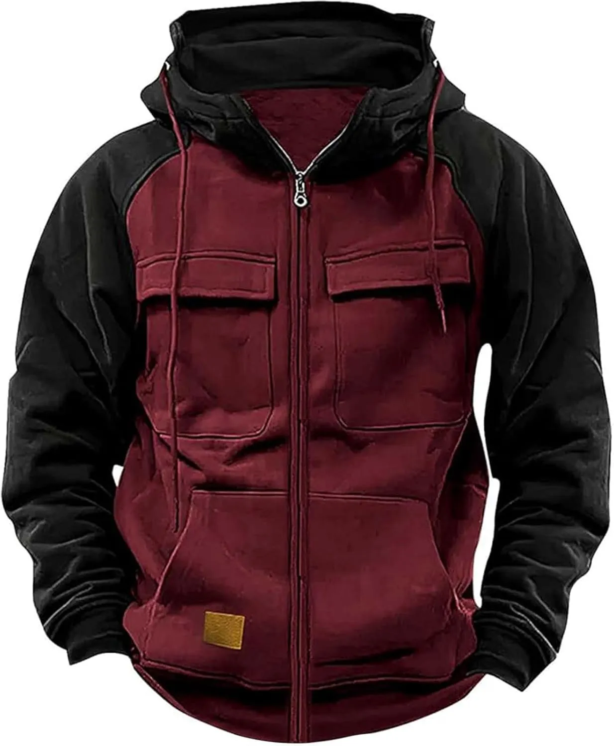 KUIOLYPOER Tactical Hoodies for Men Vintage Zip Up Long Sleeve Pullover Sweatshirt Loose Casual Cargo Hoodies with Pockets