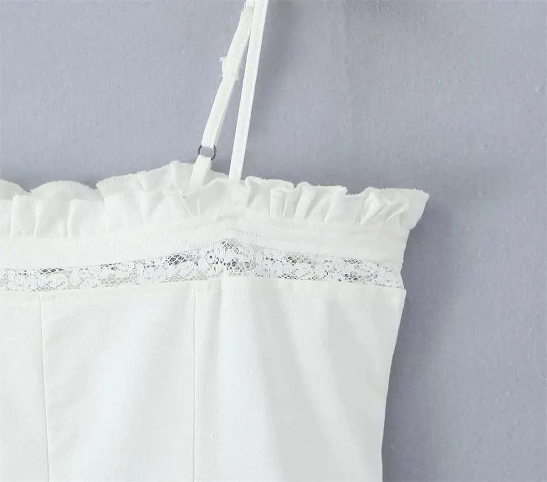 Lace Patchwork Mini Dress for Women Spaghetti Straps Cotton A-Line Slim Dresses Summer