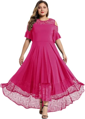 LALAGEN Womens Plus Size Lace Cold Shoulder Casual Long Plain Evening Party Maxi Dress L-5X