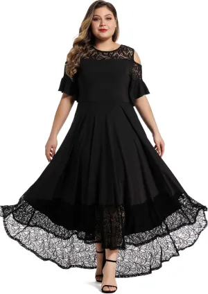 LALAGEN Womens Plus Size Lace Cold Shoulder Casual Long Plain Evening Party Maxi Dress L-5X