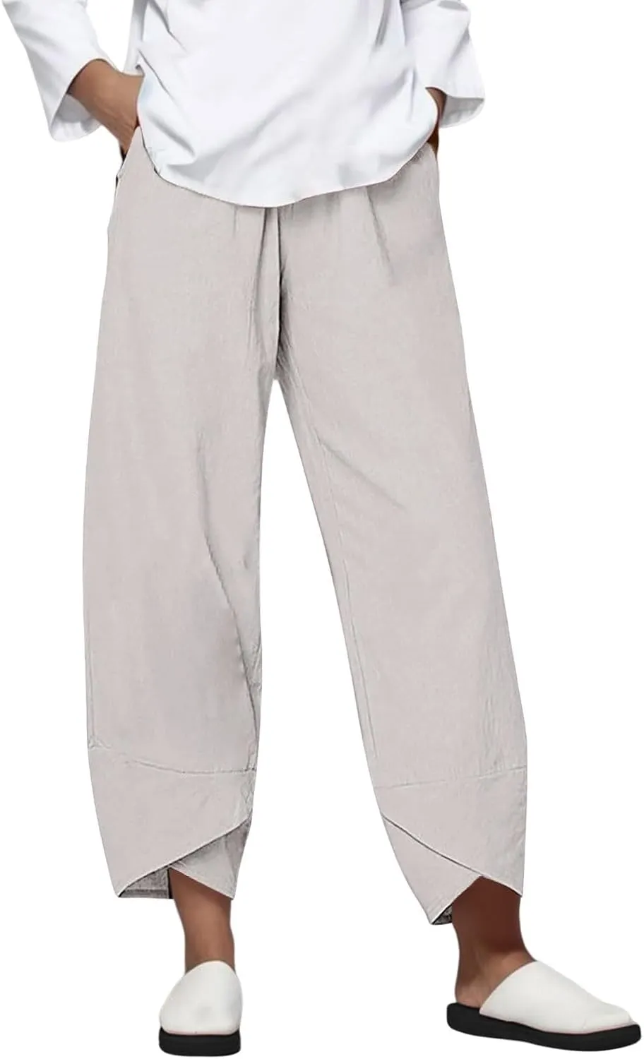 LCMTWX Capris for Women Pockets for Women Casual Stretch High Waisted Yoga Leggings Comfy Wide Leg Pants Womens Pull On
