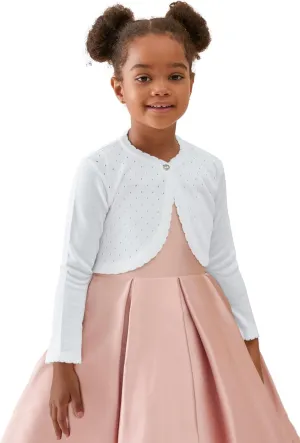Lilax Little Girls' Knit Long Sleeve One Button Closure Bolero Shrug