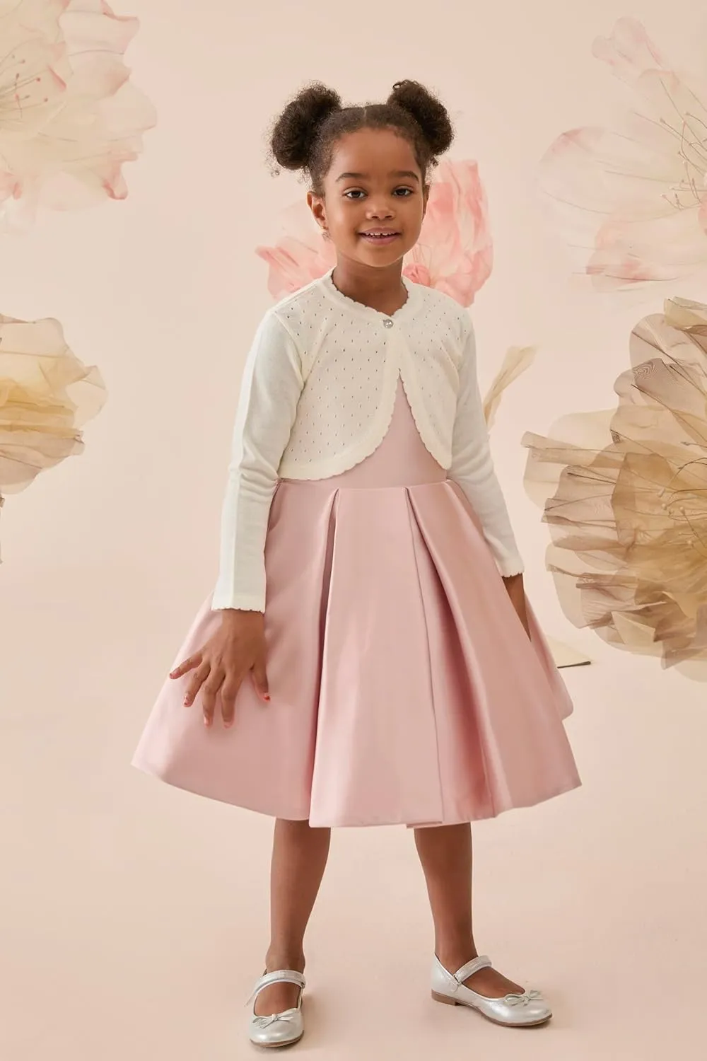 Lilax Little Girls' Knit Long Sleeve One Button Closure Bolero Shrug