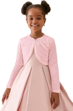 Lilax Little Girls' Knit Long Sleeve One Button Closure Bolero Shrug