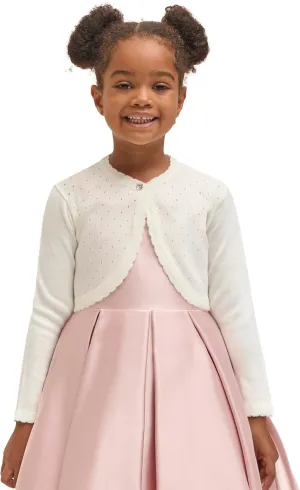 Lilax Little Girls' Knit Long Sleeve One Button Closure Bolero Shrug